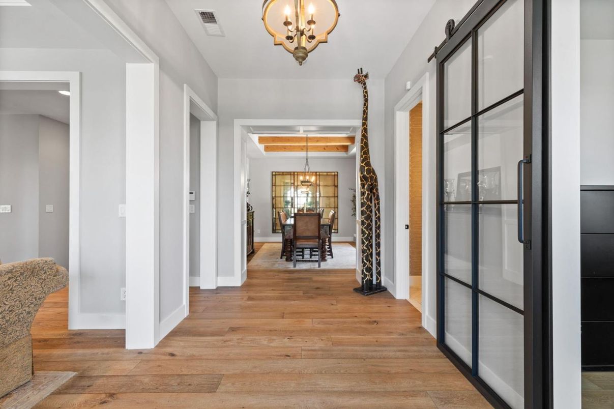 Chandelier, Dining room, Interior, Pendant Lights, Wood Texture Flooring