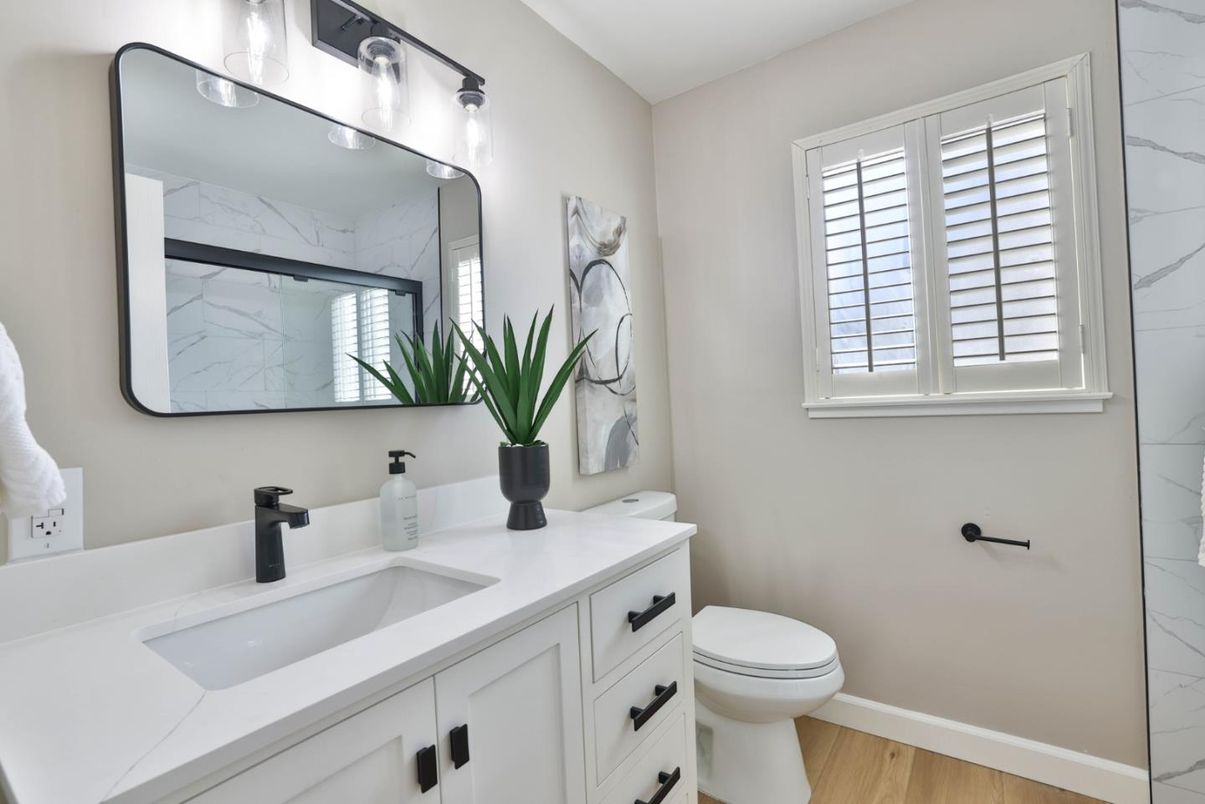 Bathroom, Interior, Marble Walls, Wood Texture Flooring