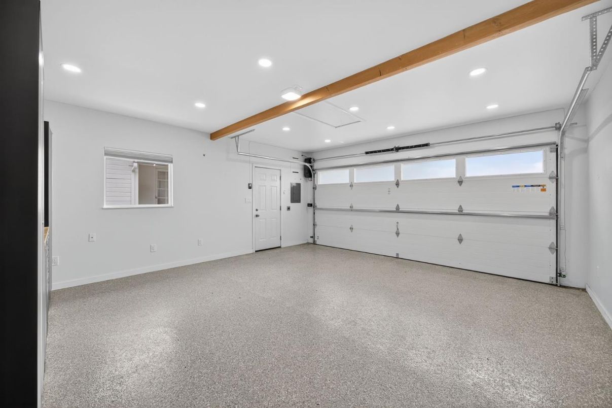 Garage, Interior, Recessed Lighting, Wooden Beams