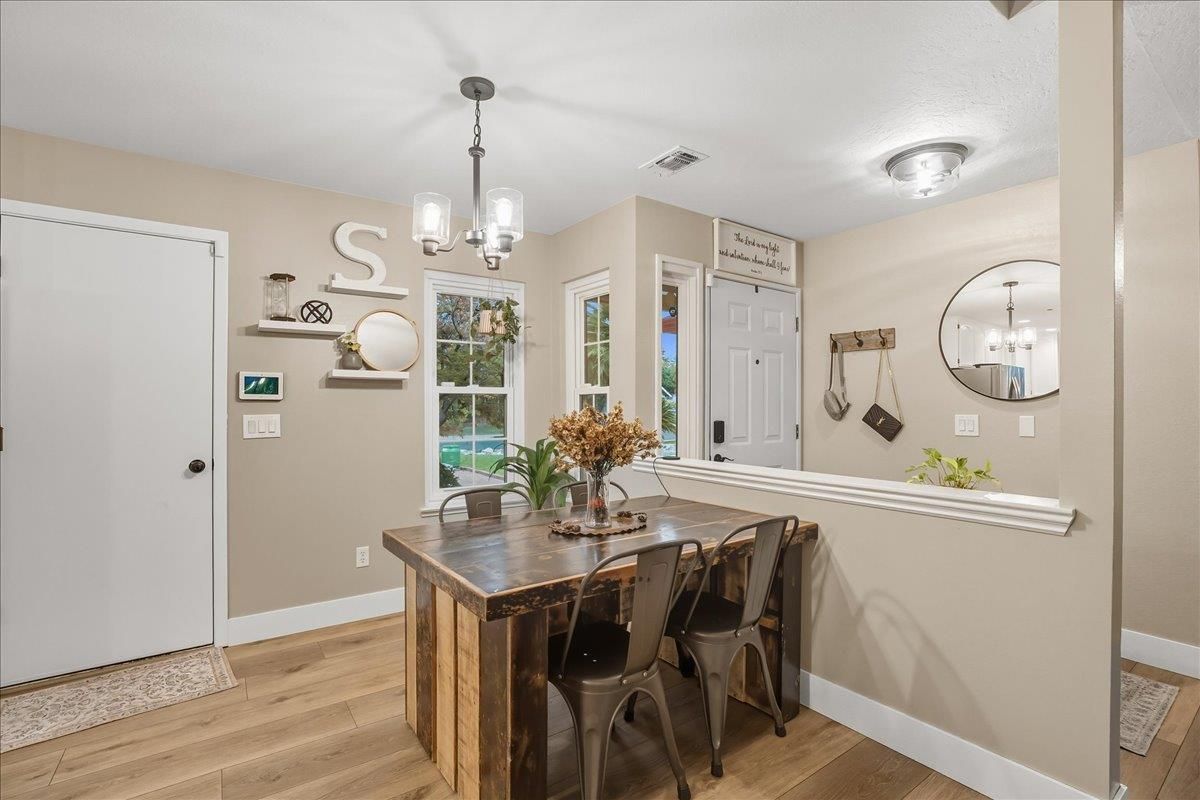 Chandelier, Dining room, Interior, Wood Texture Flooring