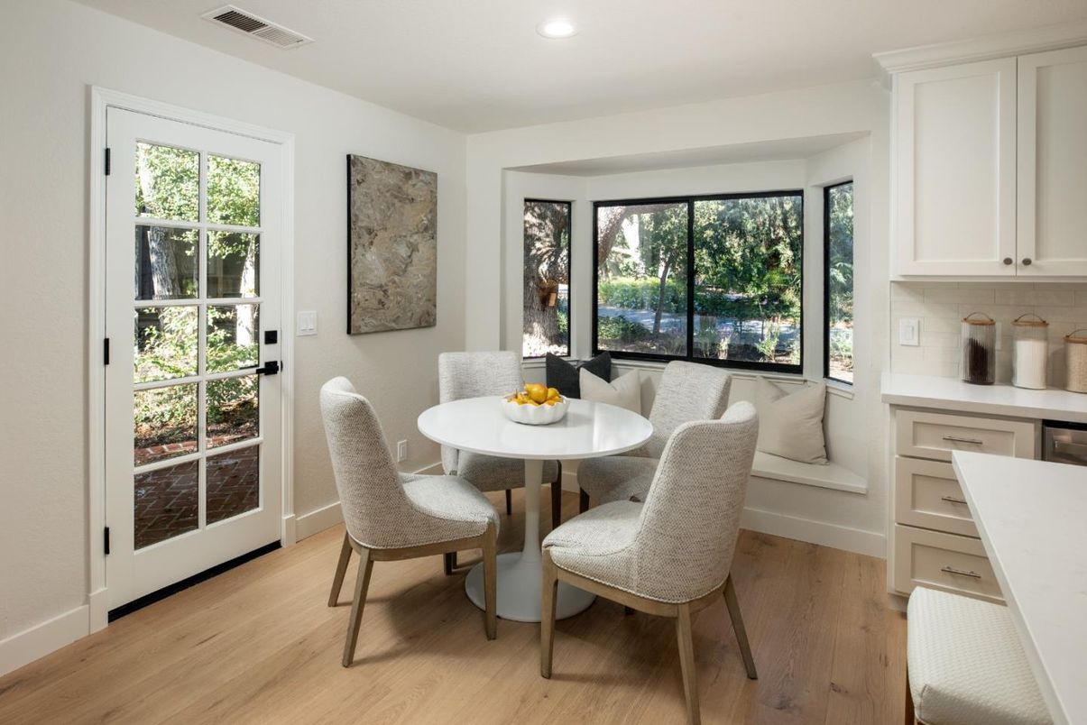 Dining room, Interior, Recessed Lighting, Wood Texture Flooring