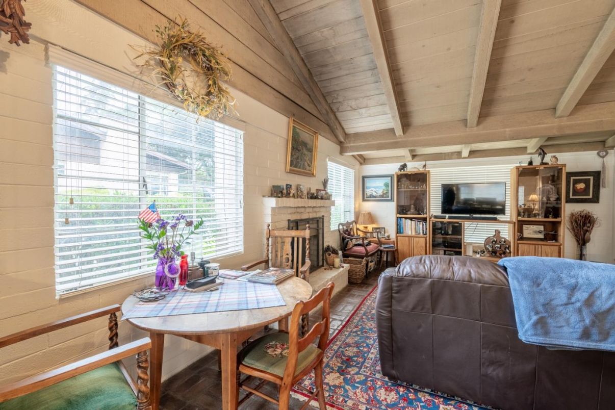 Dining room, Fireplace, Interior, Living room, Wooden Ceilings