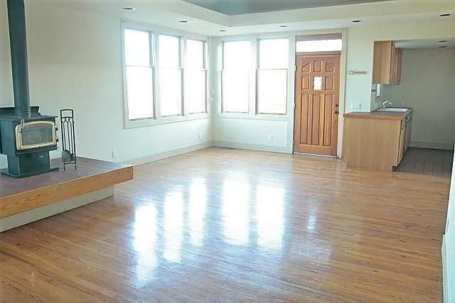 Empty room, Fireplace, Interior, Recessed Lighting, Wood Texture Flooring