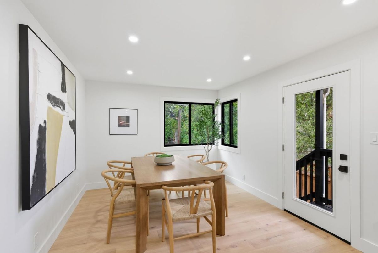 Dining room, Interior, Recessed Lighting, Wood Texture Flooring