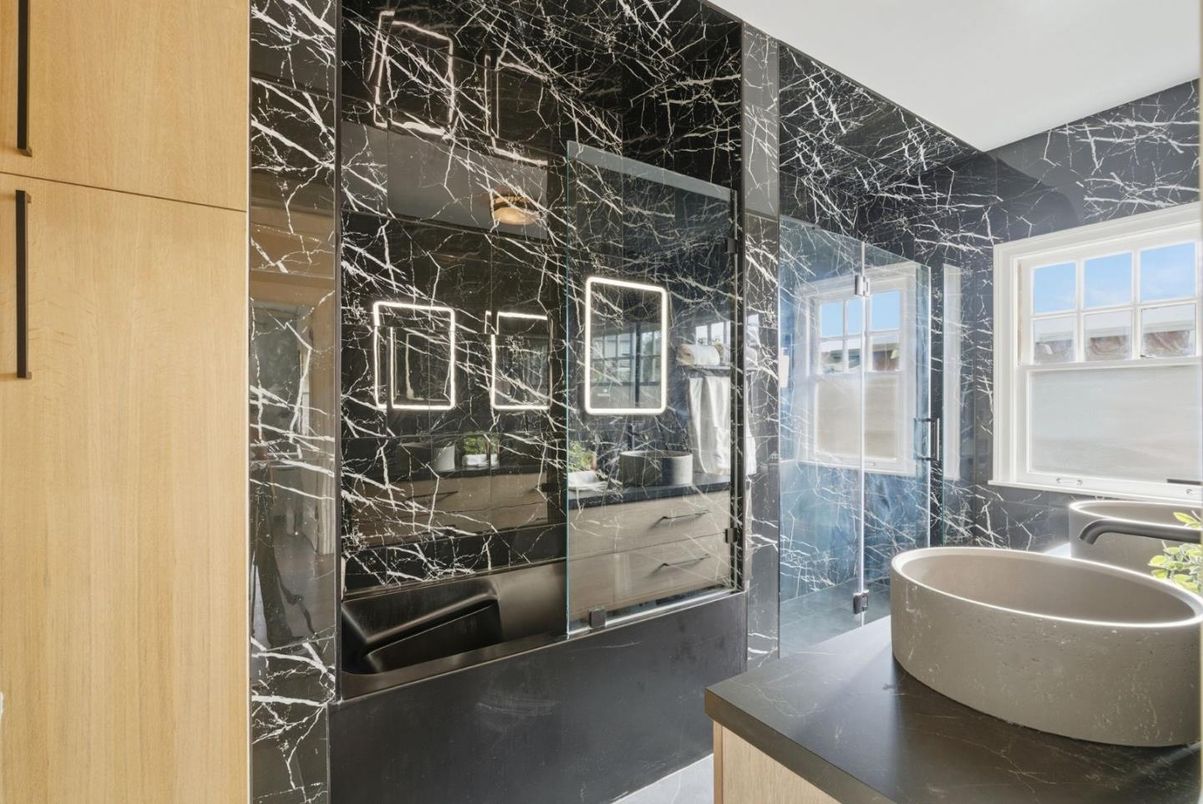Bathroom, Glass Shower, Interior, Marble Walls