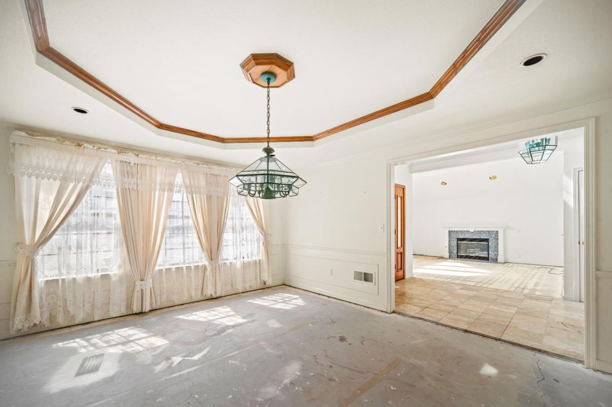 Empty room, Fireplace, Interior, Pendant Lights