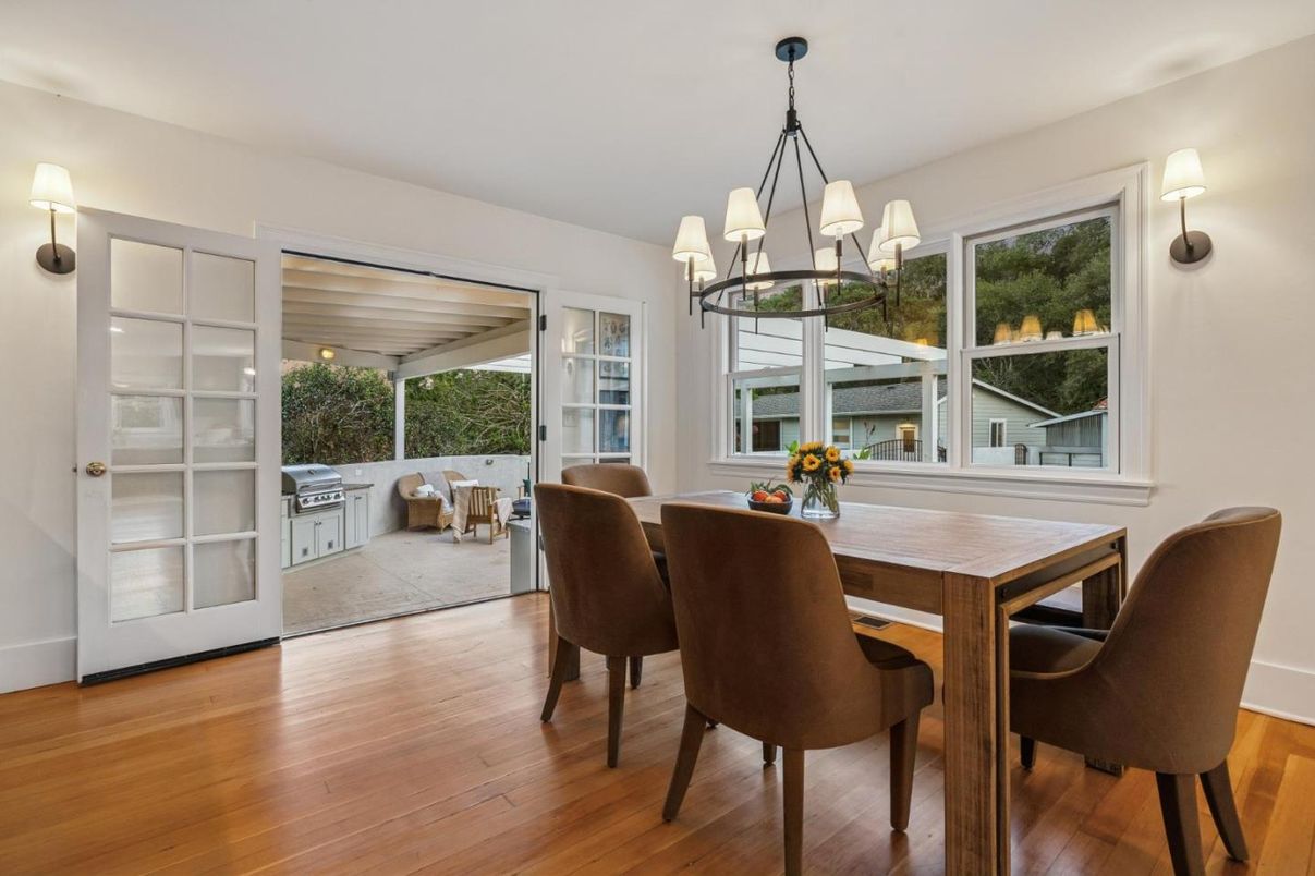 Chandelier, Dining room, Interior, Wood Texture Flooring