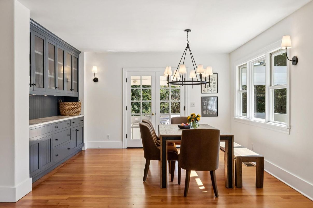 Chandelier, Dining room, Interior, Wood Texture Flooring