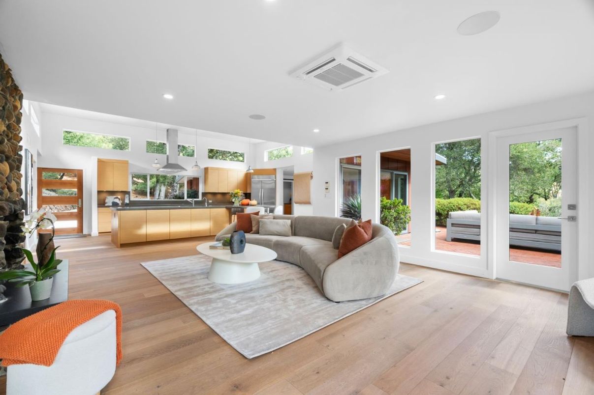 Interior, Kitchen, Living room, Recessed Lighting, Stainless Steel Appliances, Wood Texture Flooring