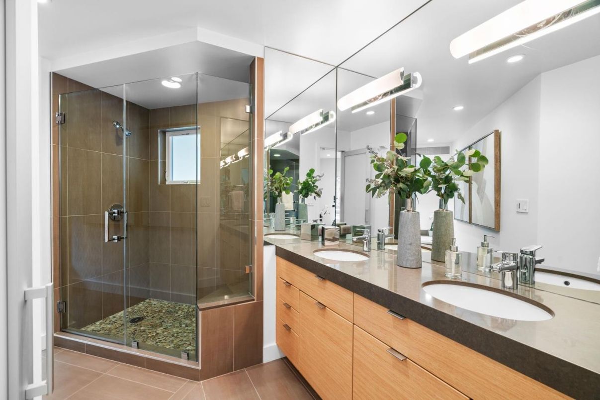 Bathroom, Dual Sink Vanities, Glass Shower, Interior, Recessed Lighting