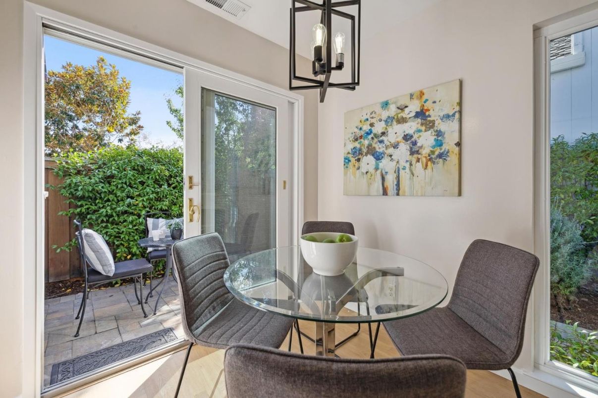 Dining room, Interior, Pendant Lights, Wood Texture Flooring