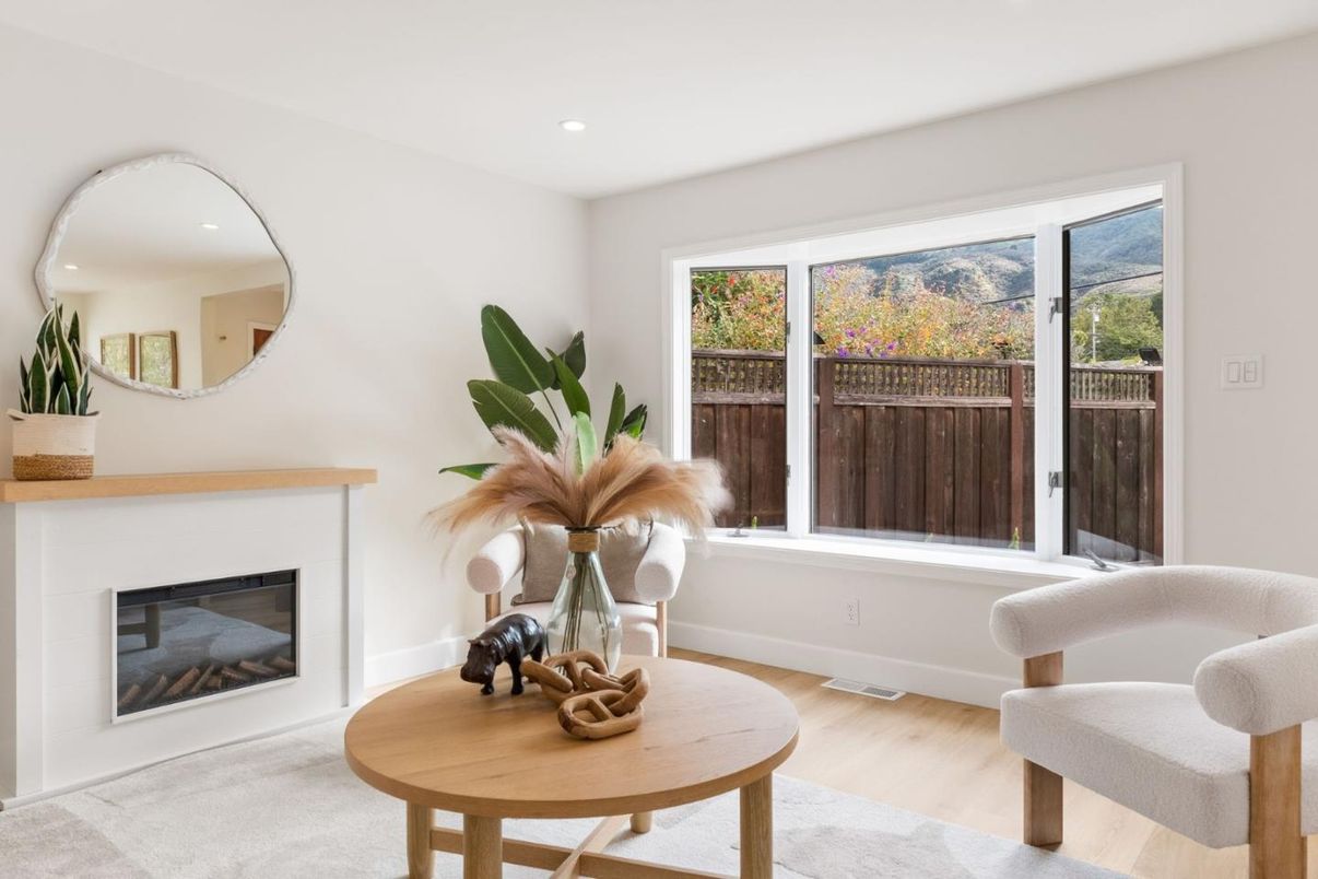Fireplace, Interior, Recessed Lighting, Wood Texture Flooring