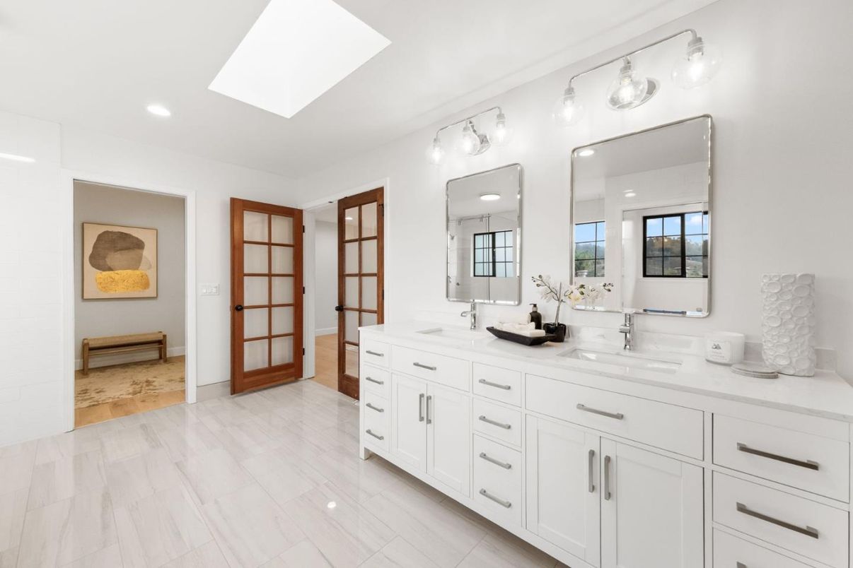 Bathroom, Dual Sink Vanities, Interior, Marble, Recessed Lighting