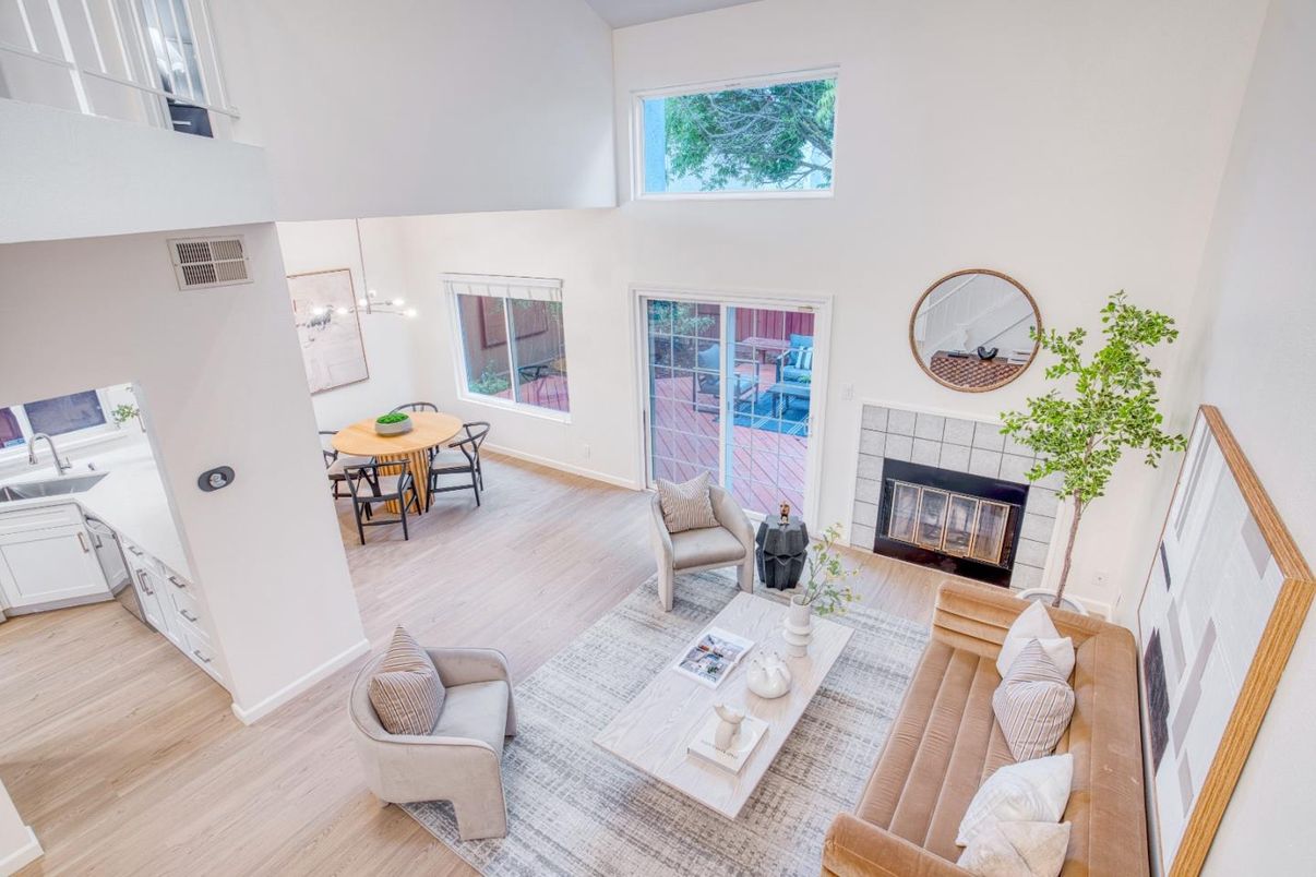 Dining room, Fireplace, Interior, Living room, Wood Texture Flooring