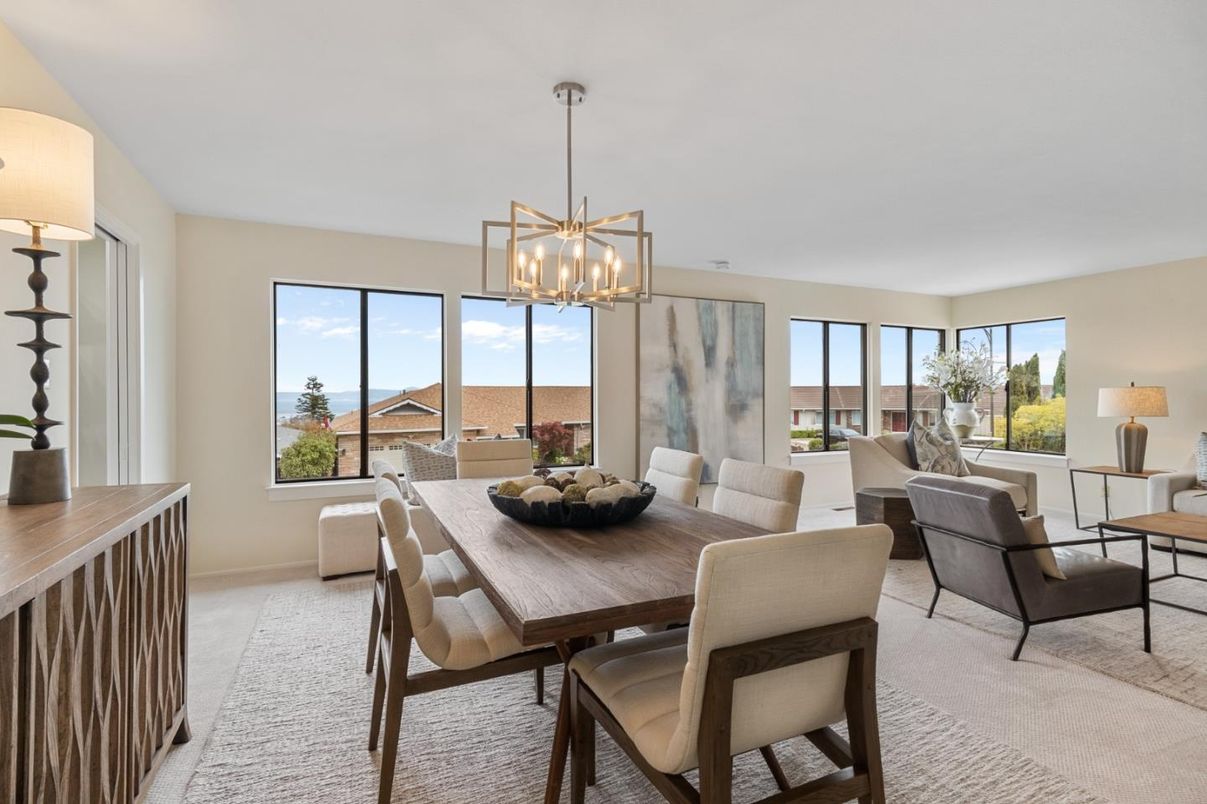 Dining room, Interior, Pendant Lights, Water