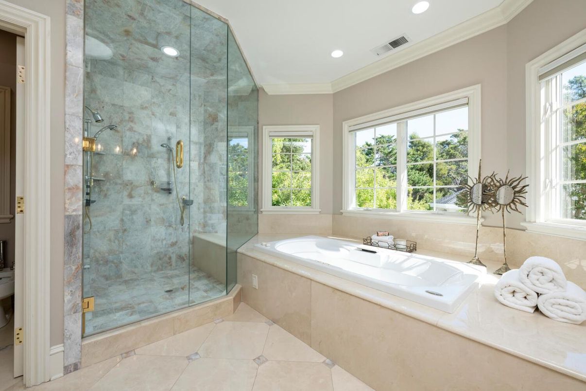 Bathroom, Glass Shower, Interior, Recessed Lighting