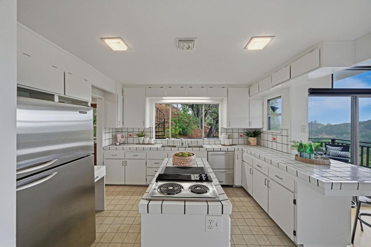 Interior, Kitchen, Recessed Lighting, Stainless Steel Appliances, Tile Countertops