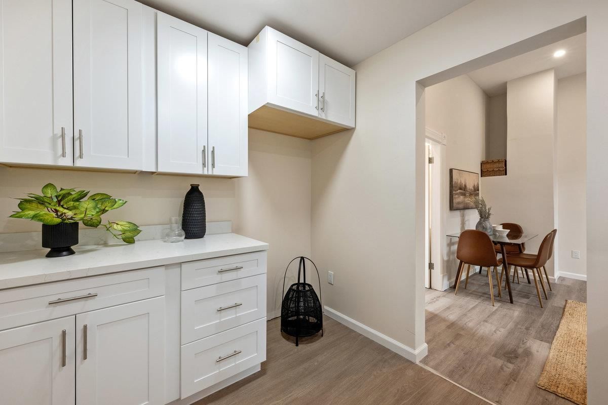 Dining room, Interior, Recessed Lighting, Wood Texture Flooring
