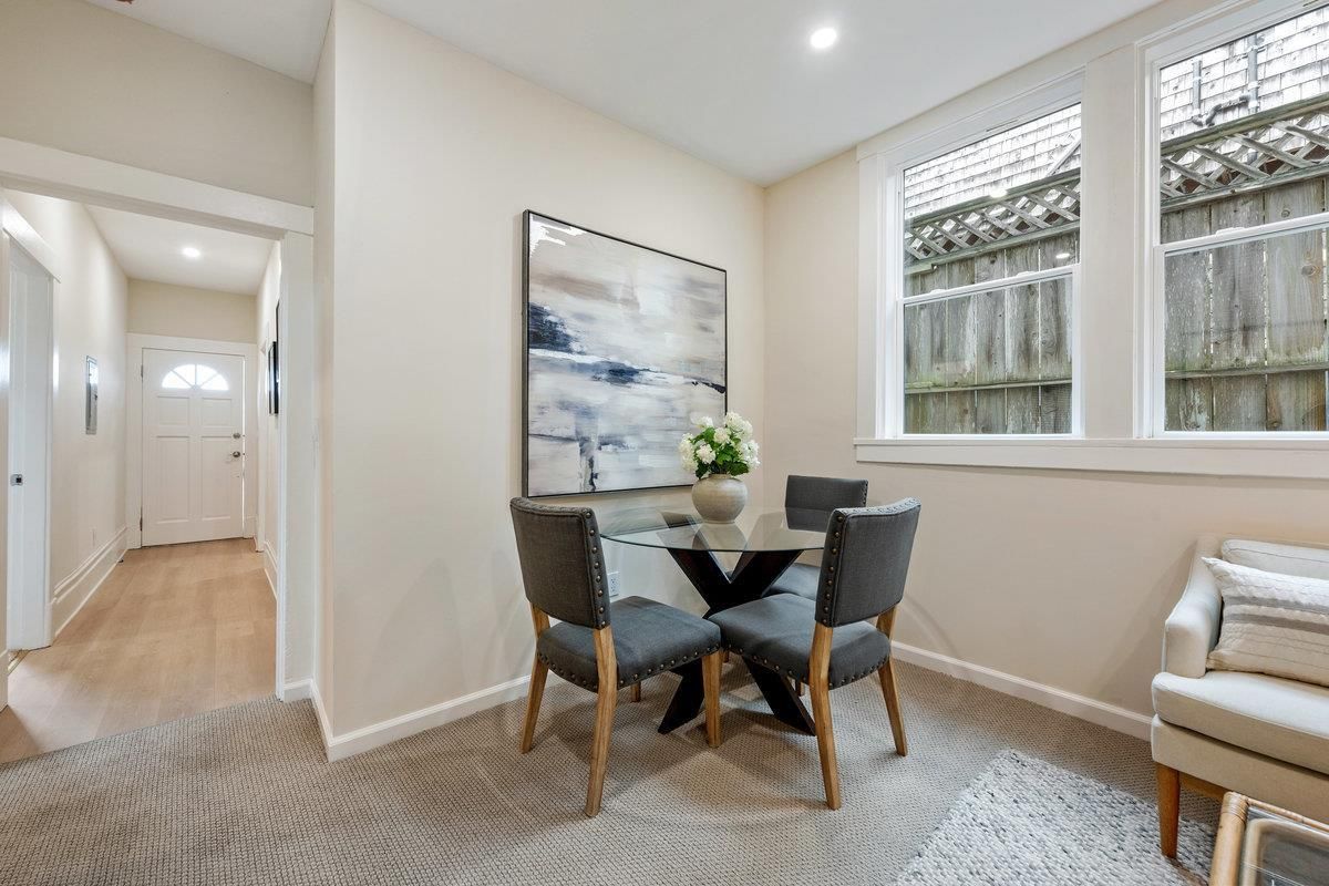 Dining room, Interior, Recessed Lighting, Wood Texture Flooring