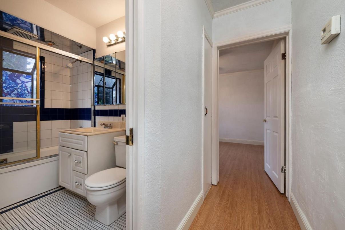 Bathroom, Glass Shower, Interior, Wood Texture Flooring