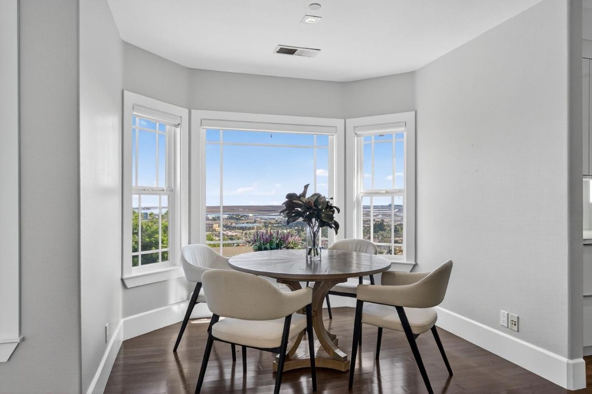 Dining room, Interior, Recessed Lighting, Wood Texture Flooring