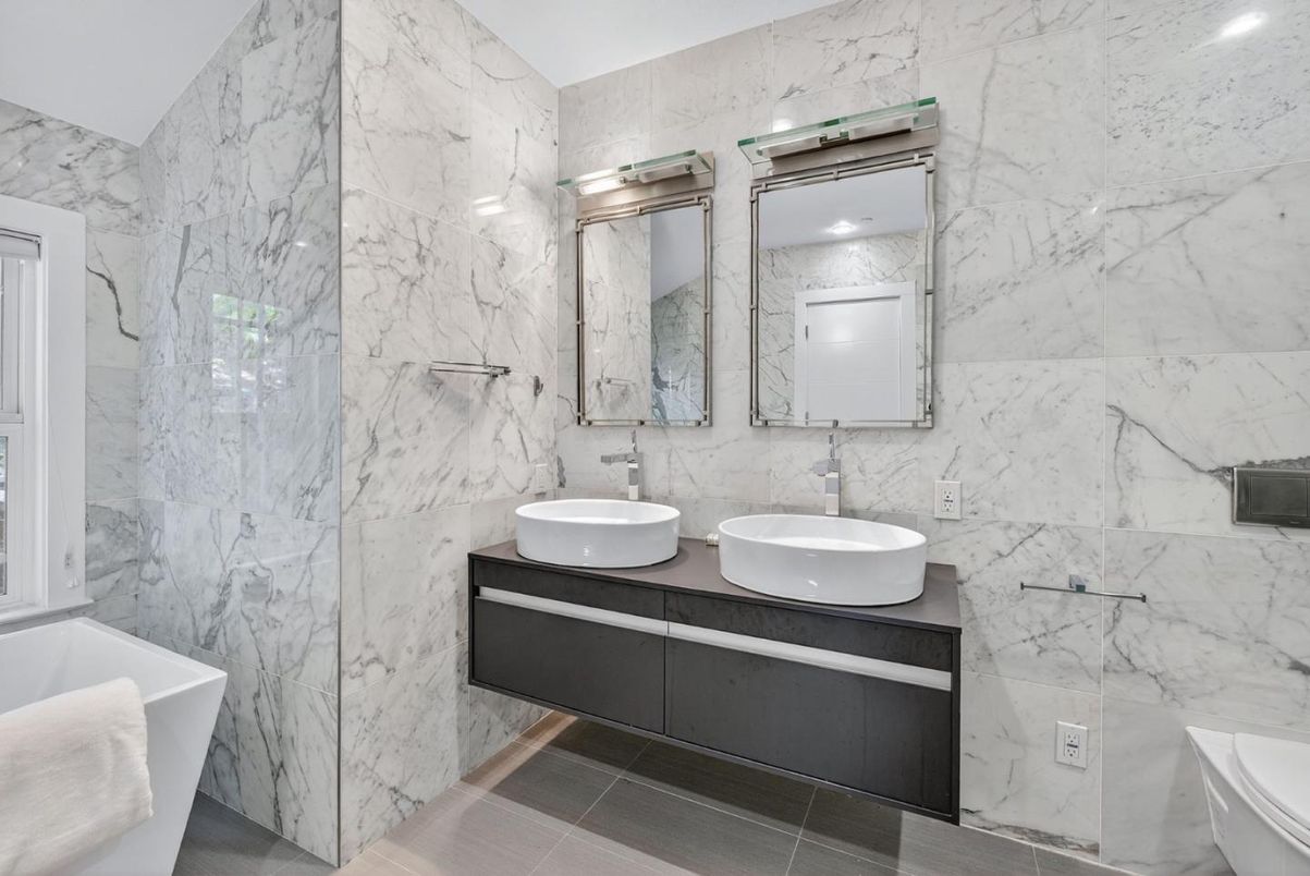 Bathroom, Dual Sink Vanities, Interior, Marble Walls