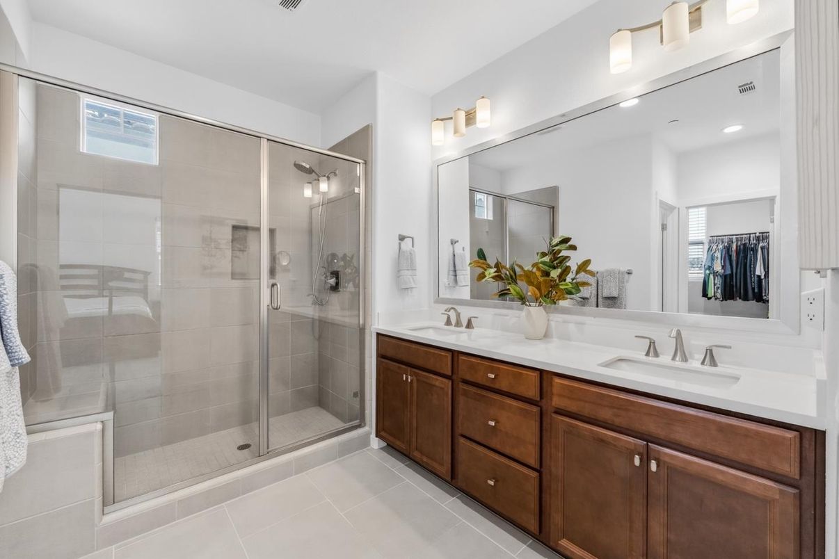 Bathroom, Dual Sink Vanities, Glass Shower, Interior, Recessed Lighting