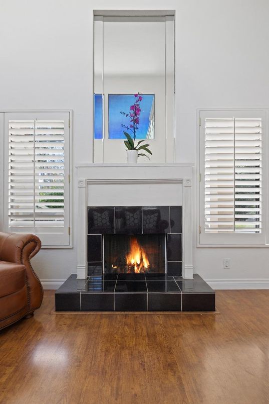 Fireplace, Interior, Pendant Lights, Wood Texture Flooring