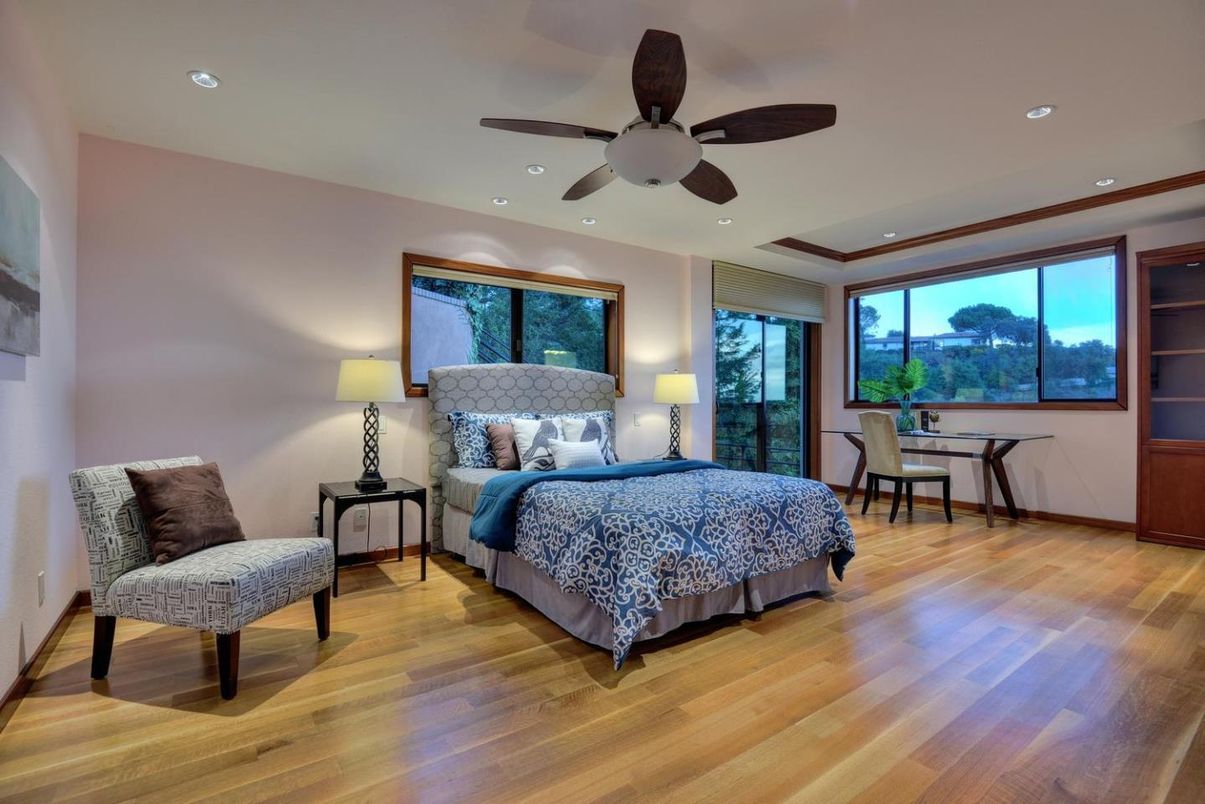 Bedroom, Interior, Recessed Lighting, Wood Texture Flooring