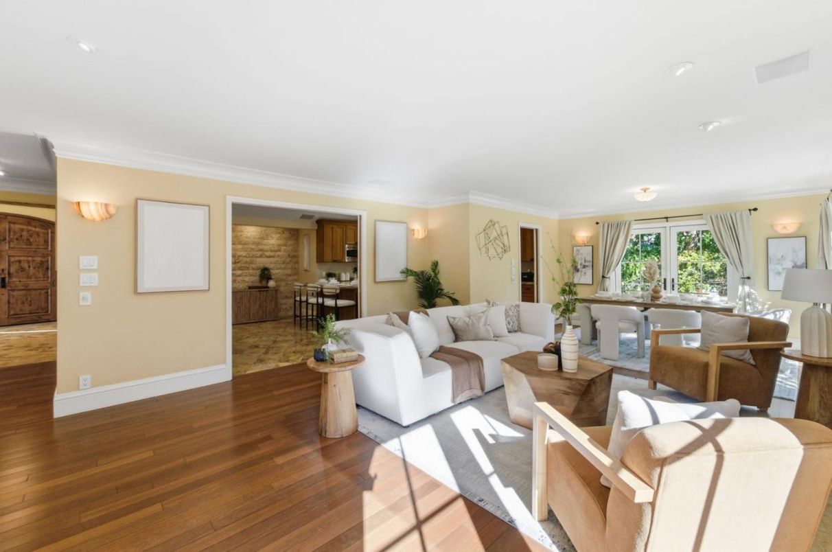 Interior, Kitchen, Living room, Stone Walls, Wood Texture Flooring