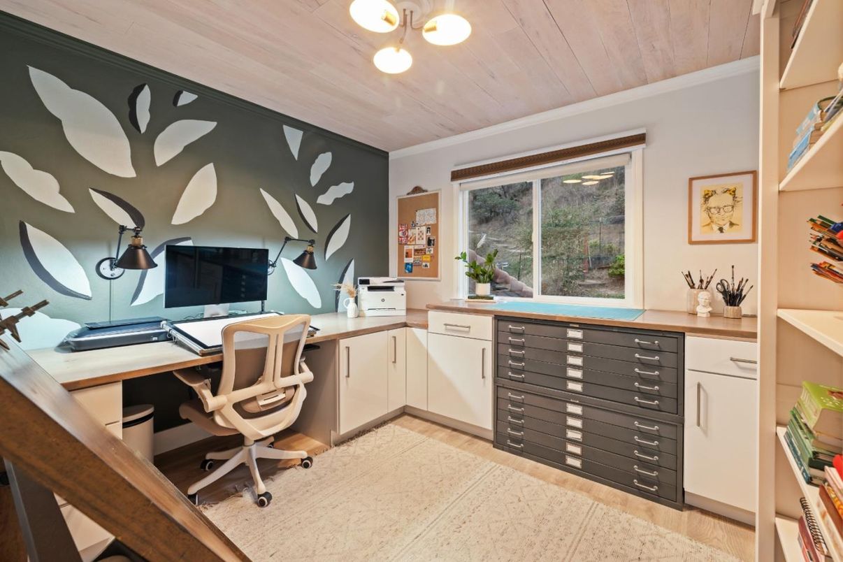 Home Office, Interior, Wooden Ceilings, Wood Texture Flooring