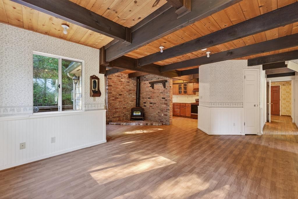 Empty room, Interior, Stone Walls, Wooden Beams, Wooden Ceilings, Wood Texture Flooring