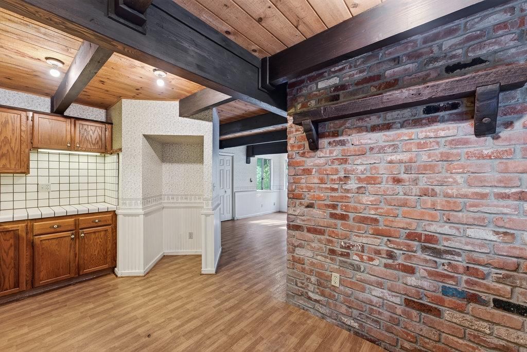 Empty room, Interior, Stone Walls, Wooden Beams, Wooden Ceilings, Wood Texture Flooring