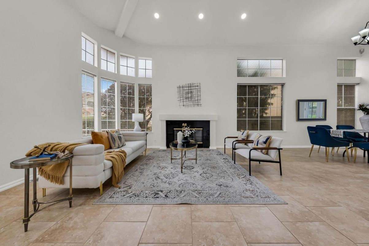 Dining room, Fireplace, Interior, Living room, Recessed Lighting