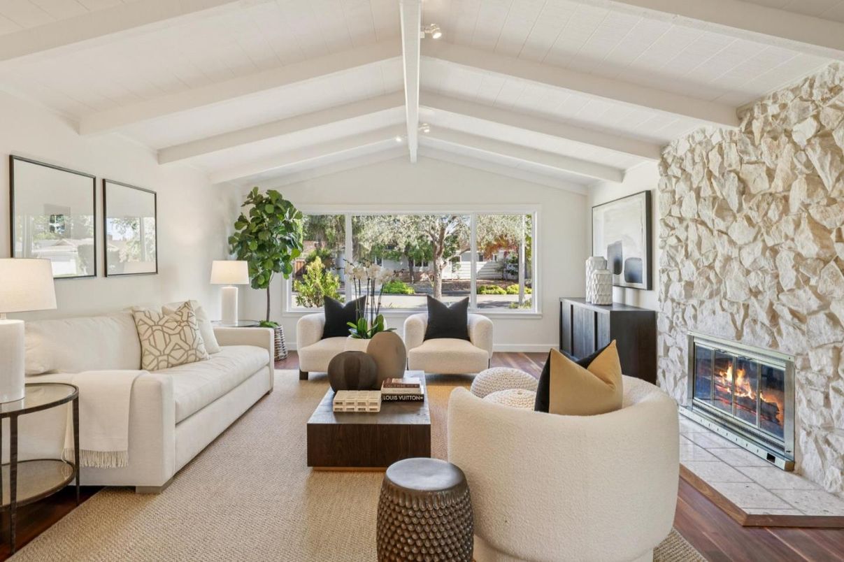 Fireplace, Interior, Living room, Stone Walls, Wood Texture Flooring