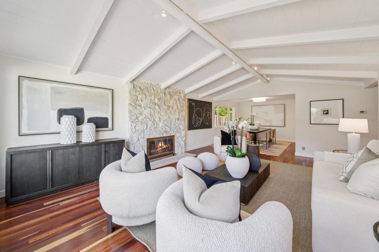 Fireplace, Interior, Living room, Stone Walls, Wood Texture Flooring