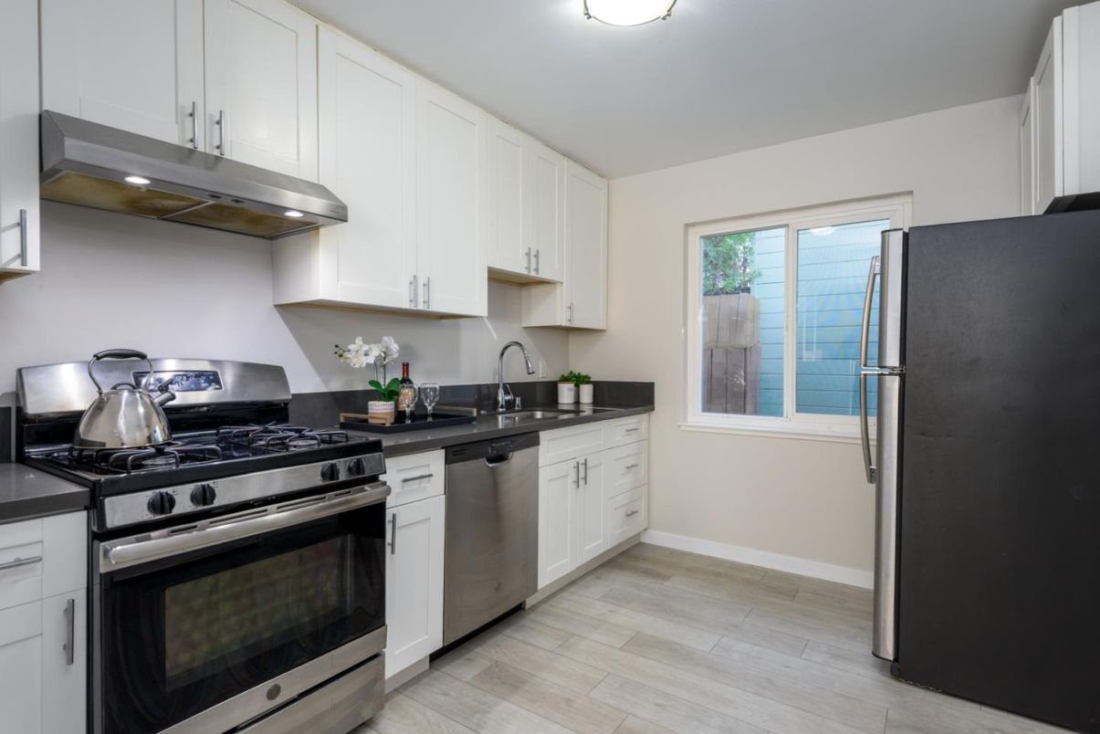 Interior, Kitchen, Stainless Steel Appliances, Wood Texture Flooring