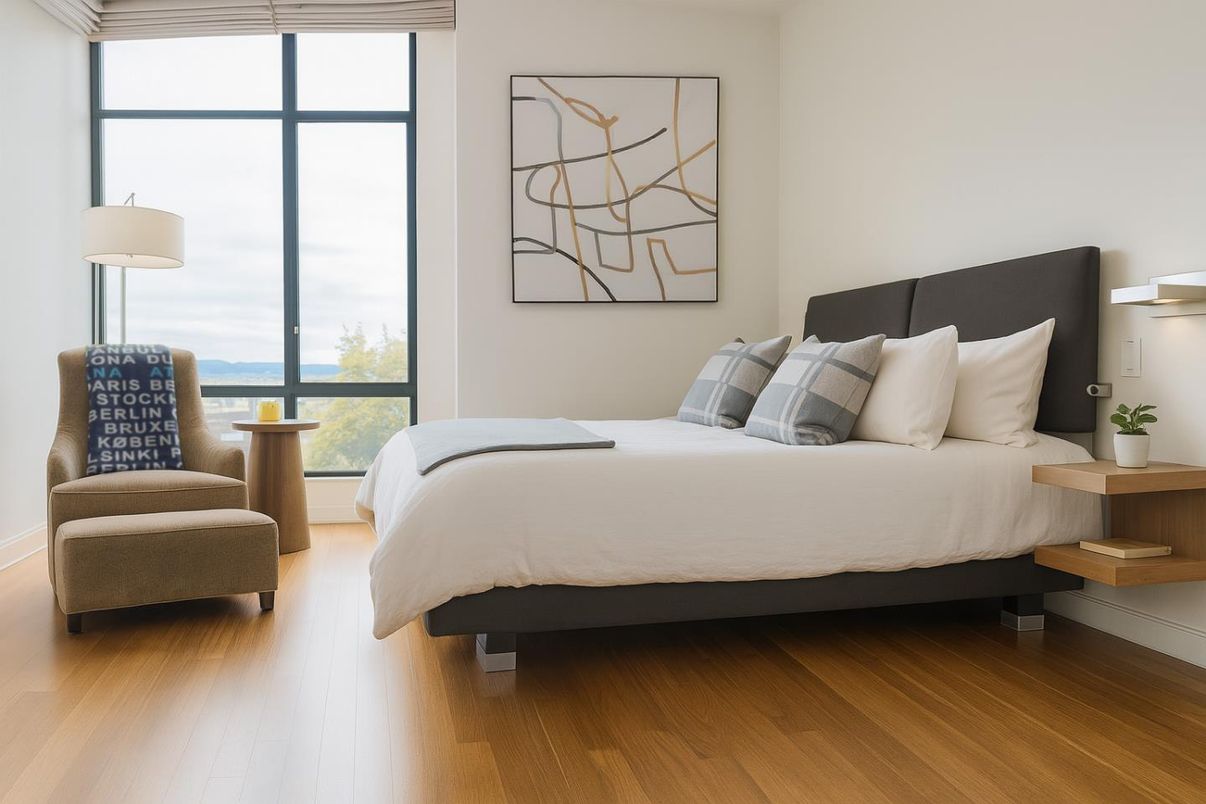 Bedroom, Interior, Water, Wood Texture Flooring