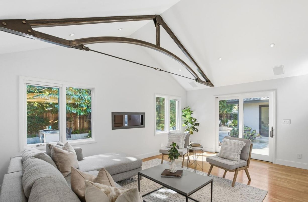 Interior, Living room, Recessed Lighting, Wooden Beams, Wood Texture Flooring