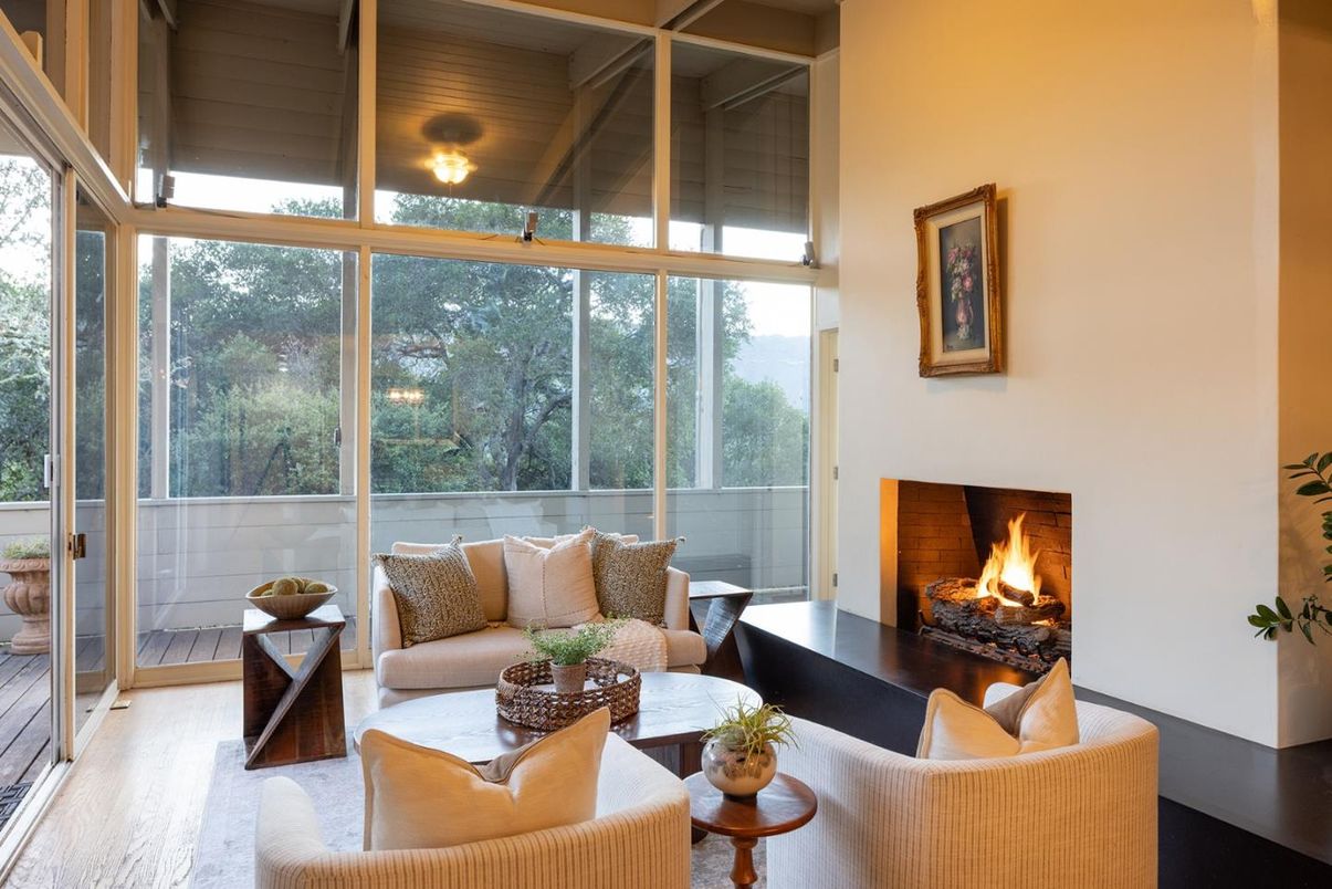 Fireplace, Interior, Living room, Sun Room, Wood Texture Flooring