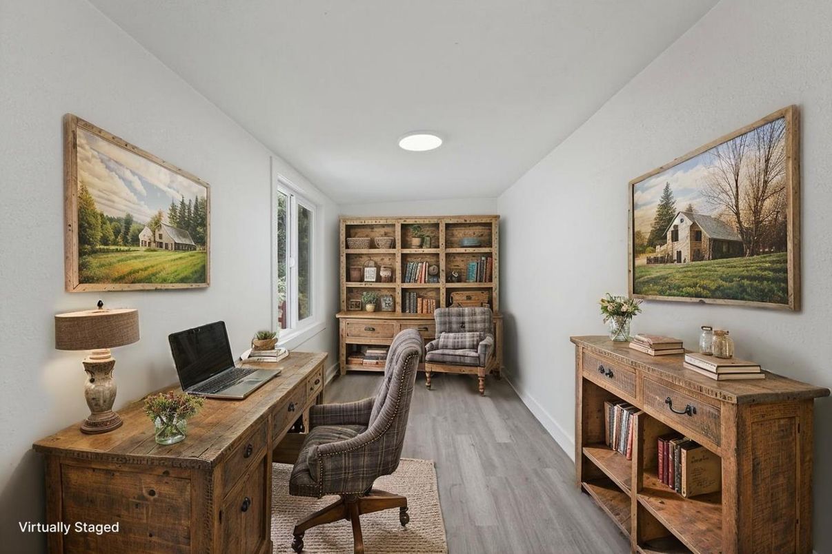 Home Office, Interior, Recessed Lighting, Wood Texture Flooring