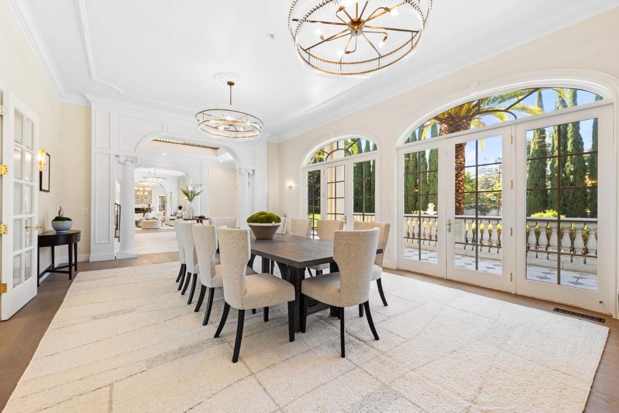 Chandelier, Dining room, Interior, Pendant Lights, Wood Texture Flooring