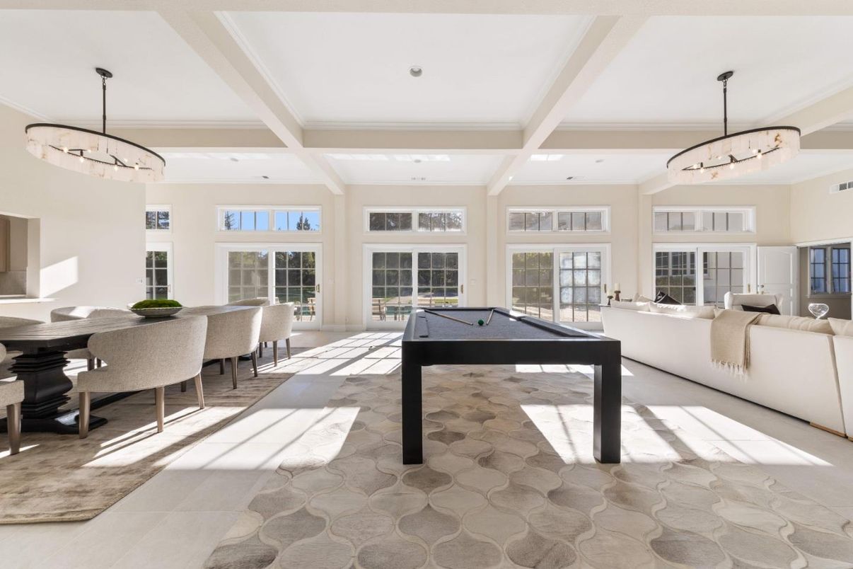 Billiard Table, Chandelier, Dining room, Game Room, Interior, Living room, Pendant Lights, Recessed Lighting