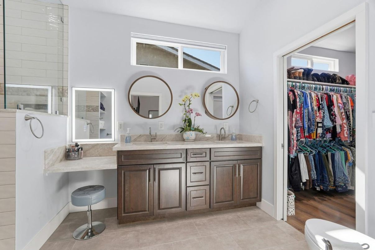 Bathroom, Dual Sink Vanities, Interior, Walk-in Closets, Wood Texture Flooring