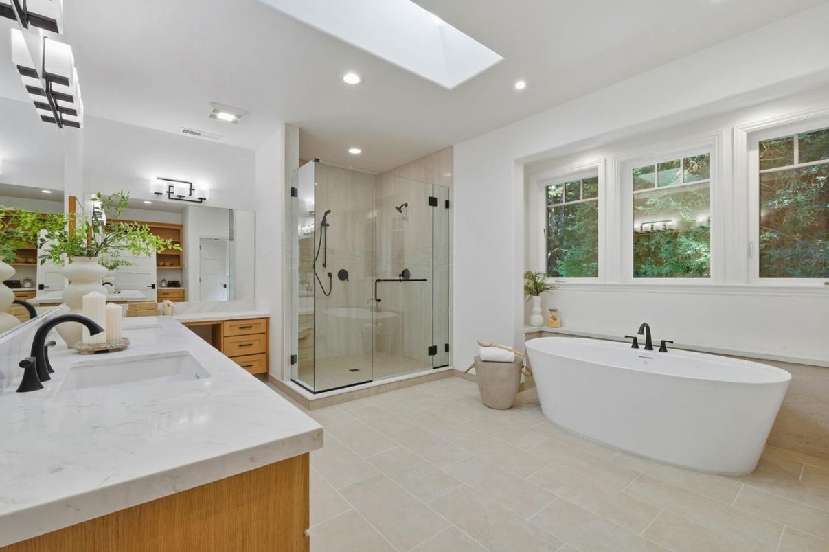Bathroom, Dual Sink Vanities, Free Standing Baths, Glass Shower, Interior, Recessed Lighting