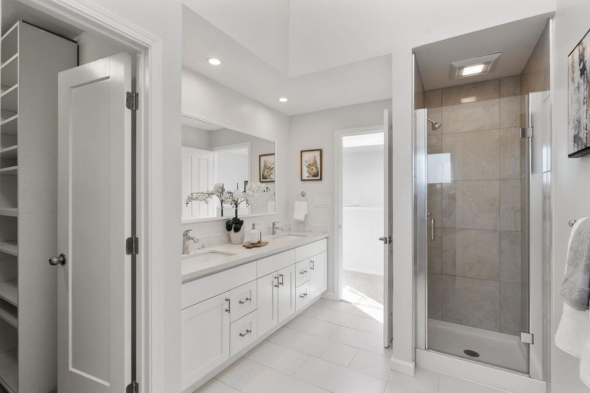 Bathroom, Dual Sink Vanities, Glass Shower, Interior, Recessed Lighting