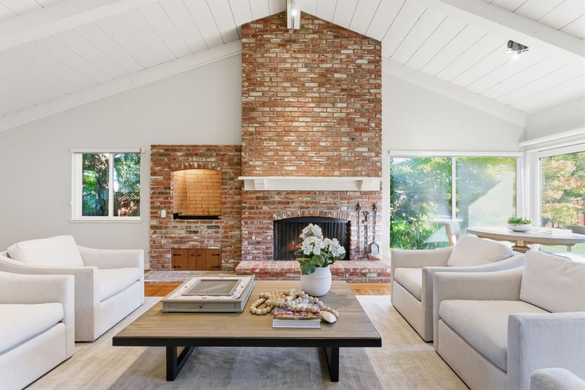 Fireplace, Interior, Living room, Stone Walls, Wood Texture Flooring