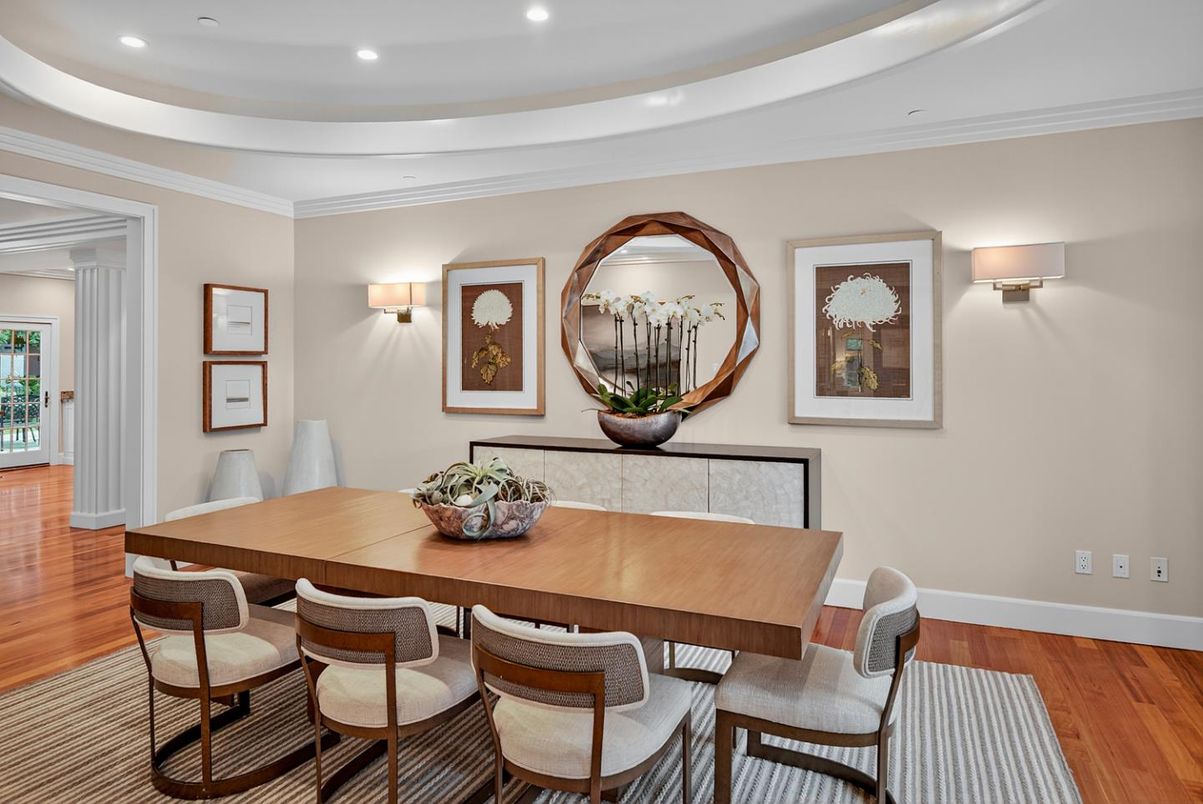 Dining room, Interior, Recessed Lighting, Wood Texture Flooring