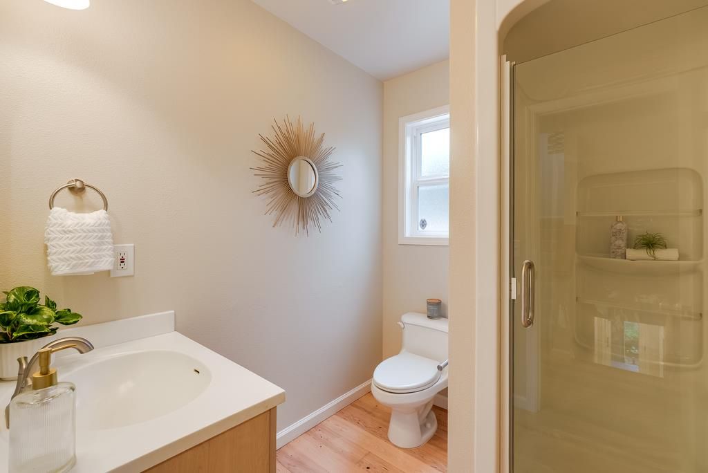 Bathroom, Glass Shower, Interior, Wood Texture Flooring