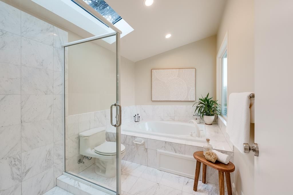 Bathroom, Glass Shower, Interior, Marble, Marble Walls, Recessed Lighting